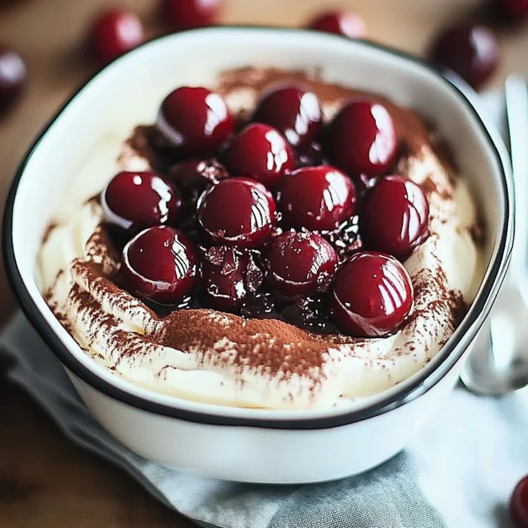 Delicious Cherry Amaretto Tiramisu dessert topped with fresh cherries