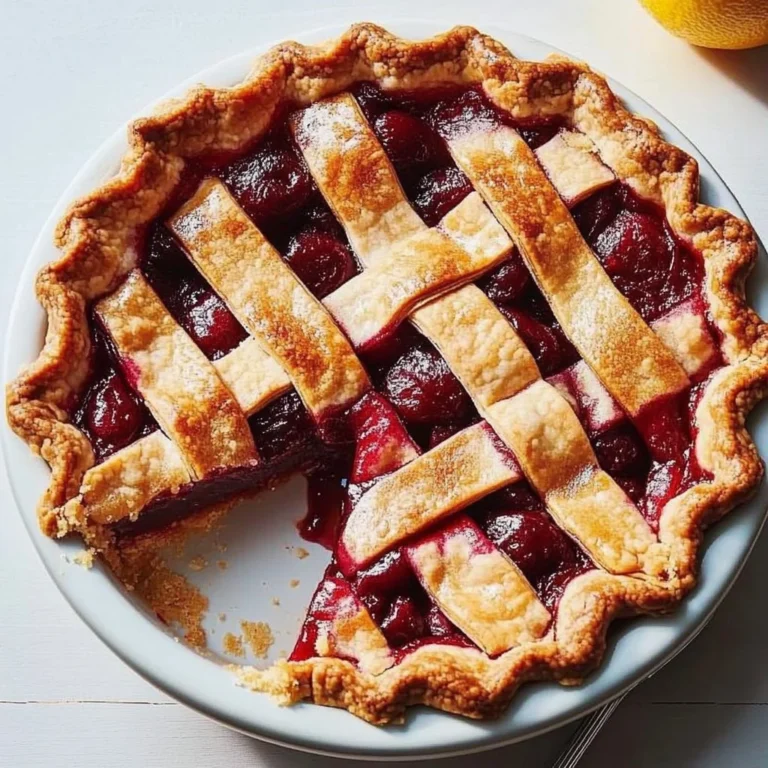 Delicious homemade cherry pie with a flaky crust and vibrant cherries