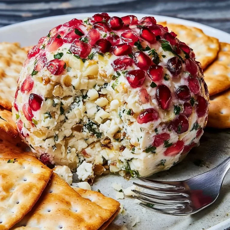 Festive Christmas cheese ball with herbs and toppings served on a platter