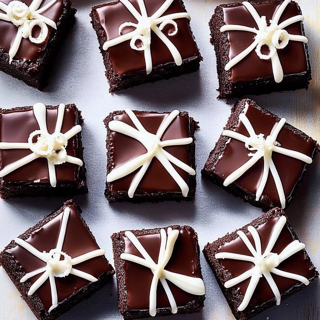 Delicious Christmas Present Brownies decorated for the holidays