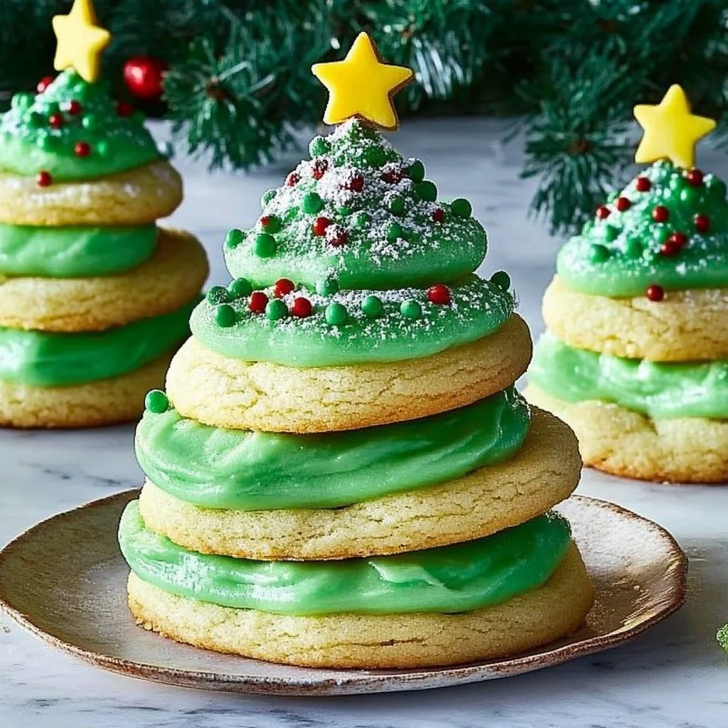 A festive display of colorful Christmas stack cookies stacked together on a plate.