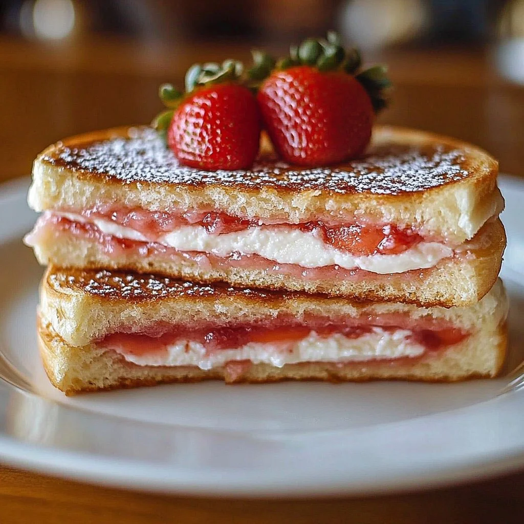 Fried strawberry cheesecake sandwiches with golden crispy coating