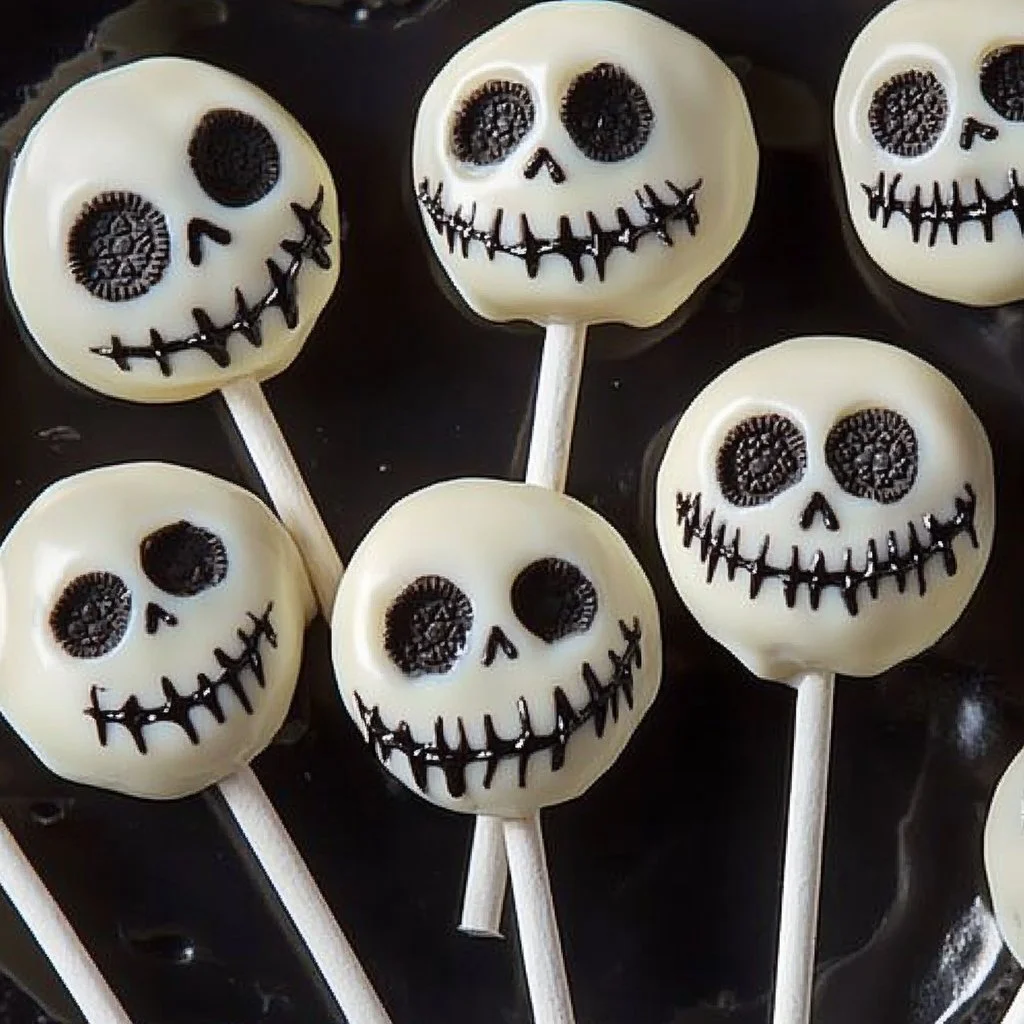 Jack Skellington Oreo Pops, Halloween-themed desserts on a stick