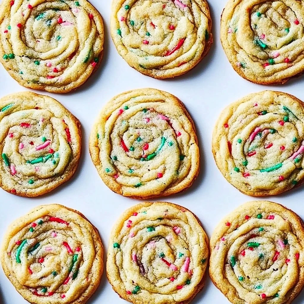 Pan-banging confetti cookies with colorful sprinkles on a baking tray