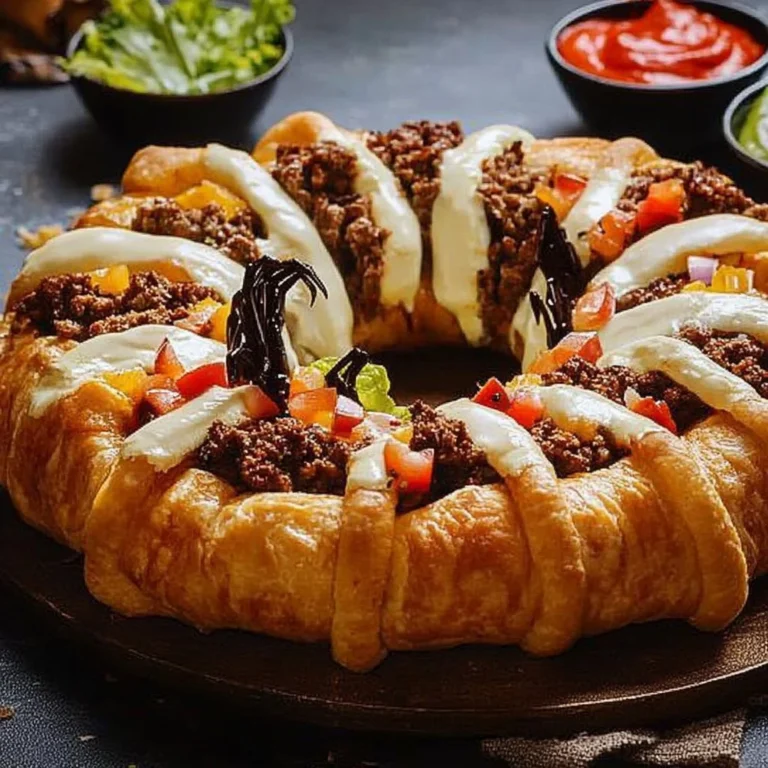 Spider Taco Ring - a festive Halloween dish featuring tacos in a fun spider shape.