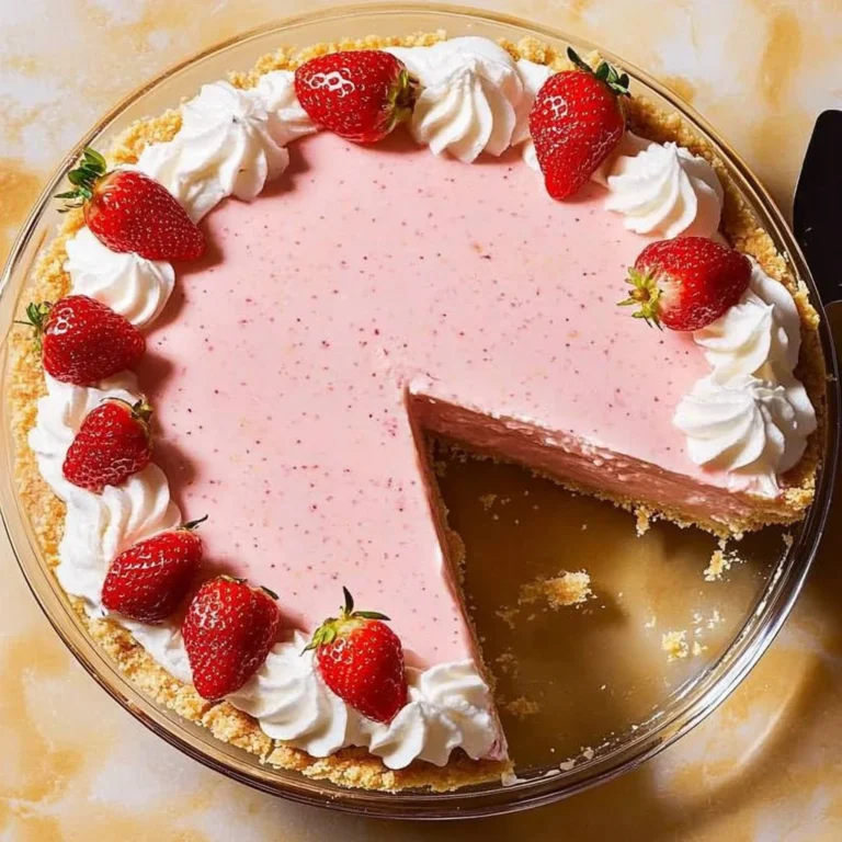 Delicious Strawberry Milkshake Pie with fresh strawberries and cream