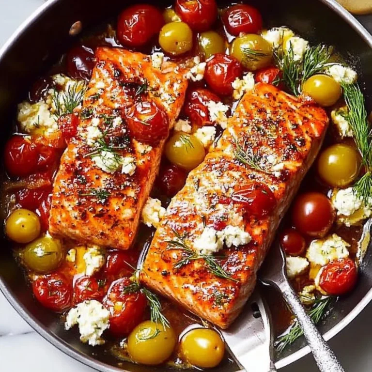 Delicious summer salmon skillet with fresh vegetables and herbs