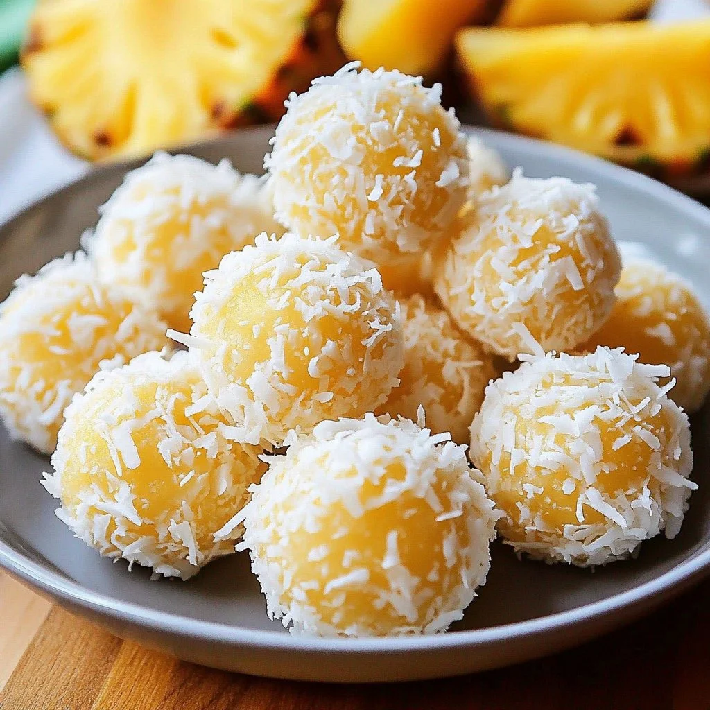 Homemade Tropical Pineapple Coconut Balls dessert on a platter