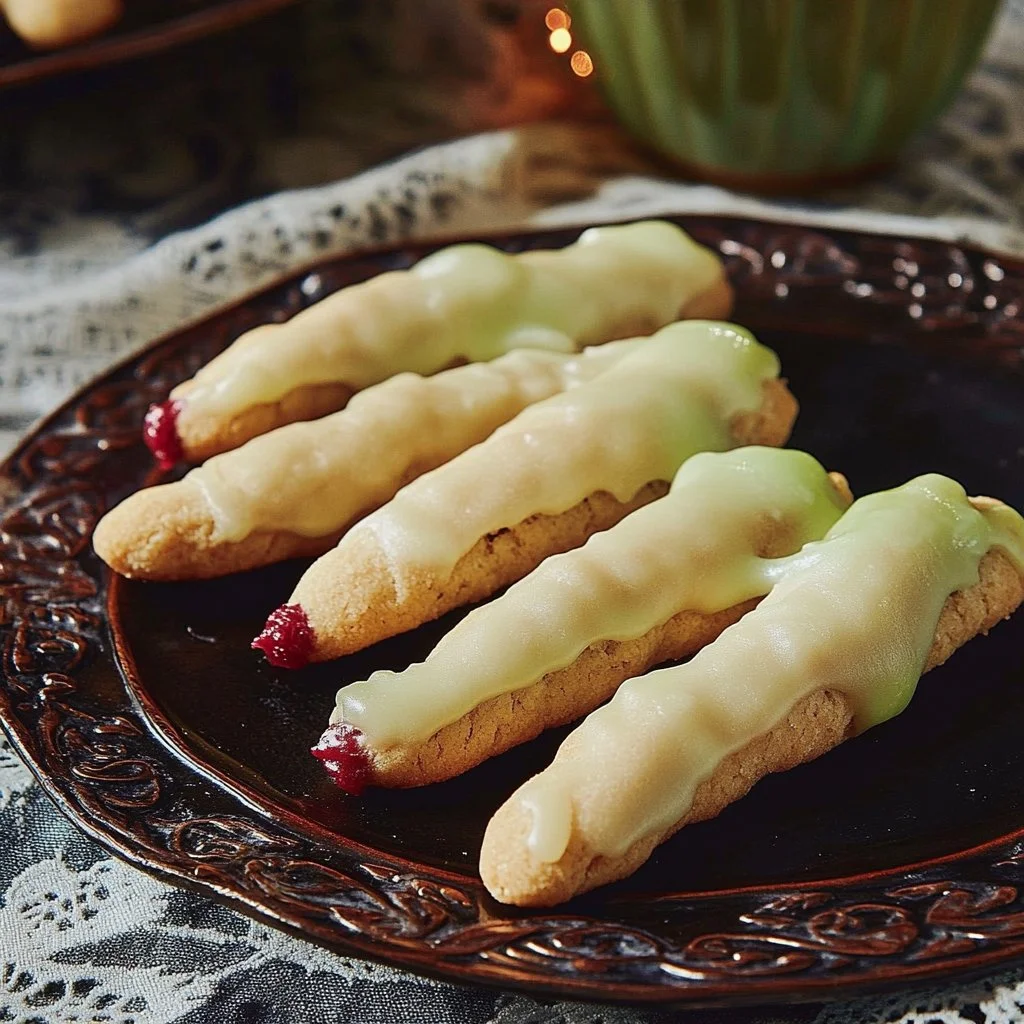 Spooky Witch Finger Cookies decorated with almonds resembling witch fingers