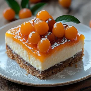 Delicious apricot cheesecake dessert garnished with fresh apricots