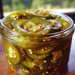 Jar of Bread and Butter Jalapeño Pickles with fresh jalapeños and spices