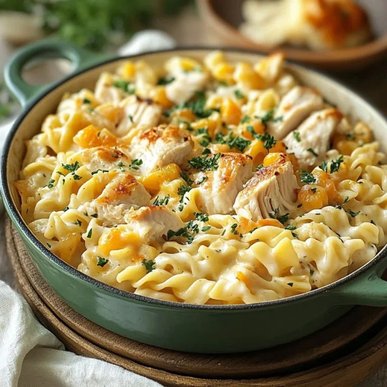 Delicious Chicken Pot Pie Pasta served in a bowl, showcasing creamy sauce and vegetables.