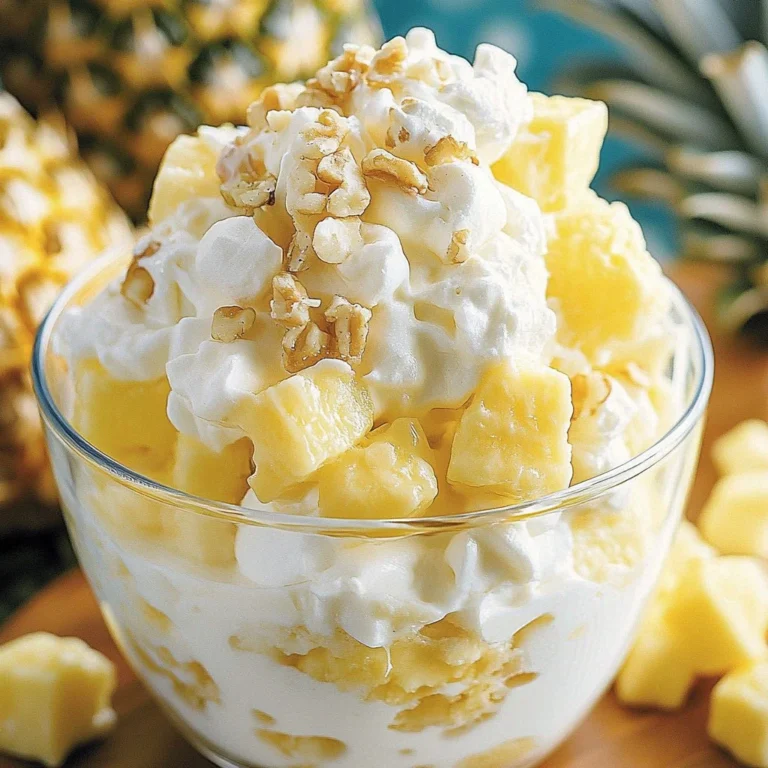 Delicious Cool Whip Pineapple Fluff dessert in a serving bowl.
