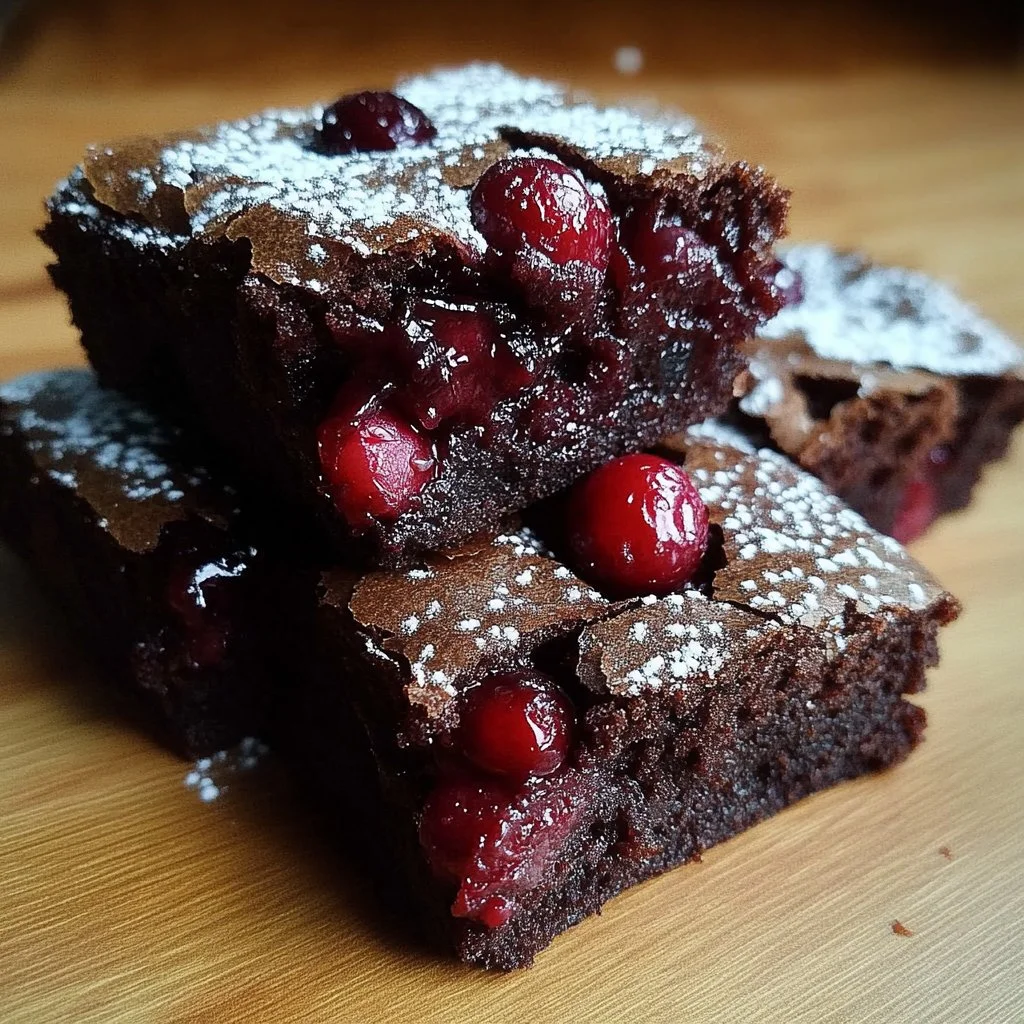 Festive Cranberry Orange Brownies topped with cranberries and orange zest