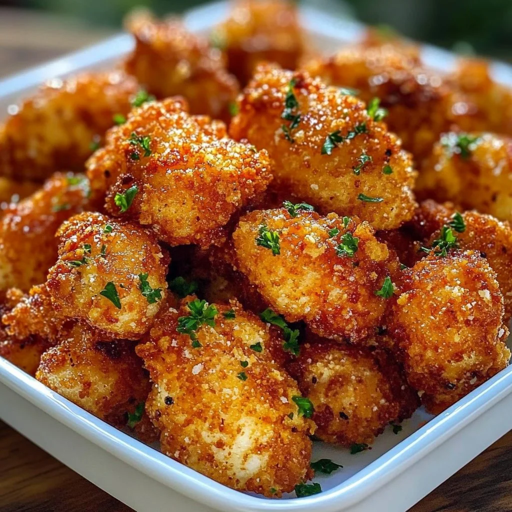Crispy baked garlic Parmesan boneless wings on a serving platter