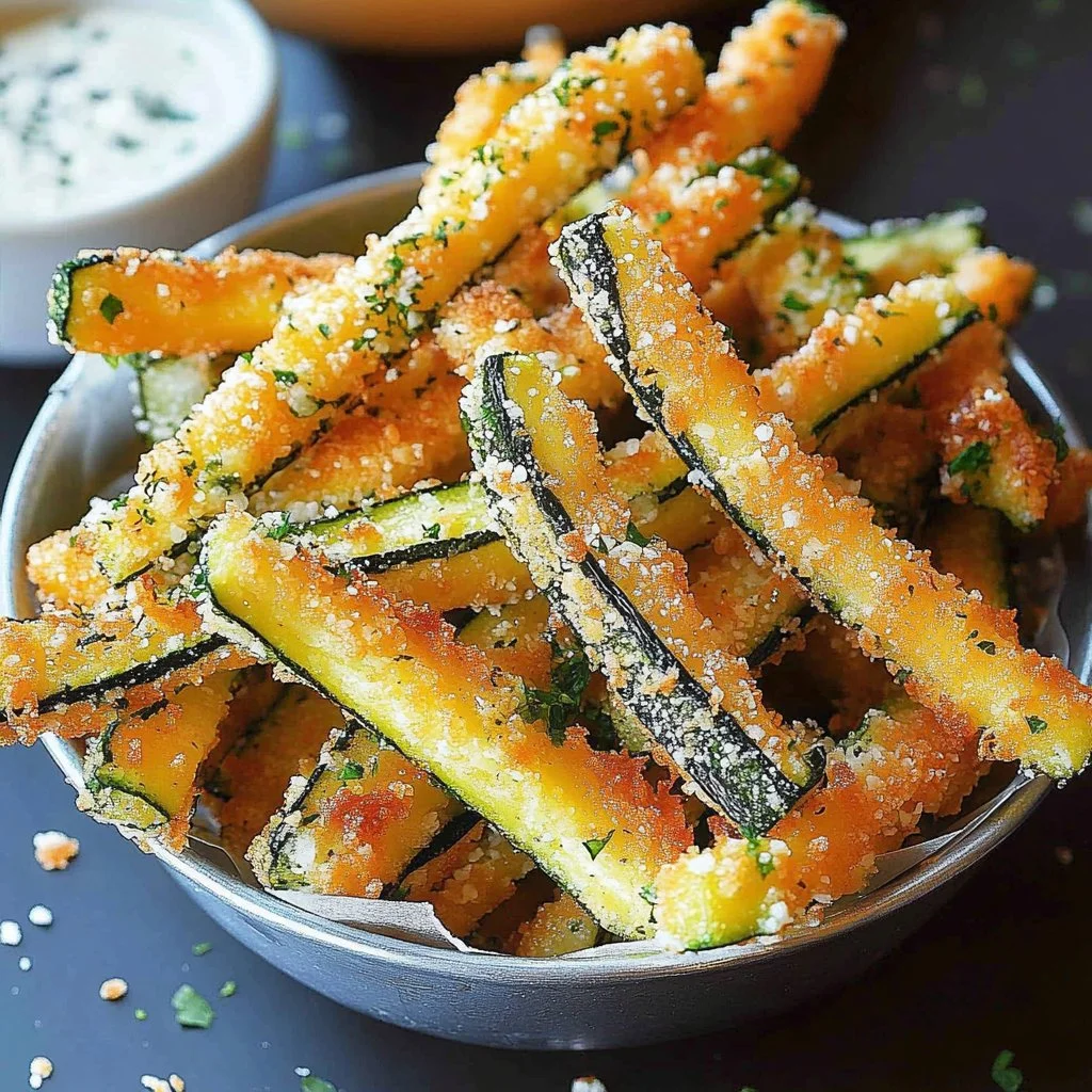 Crispy oven-baked zucchini fries served with dipping sauce