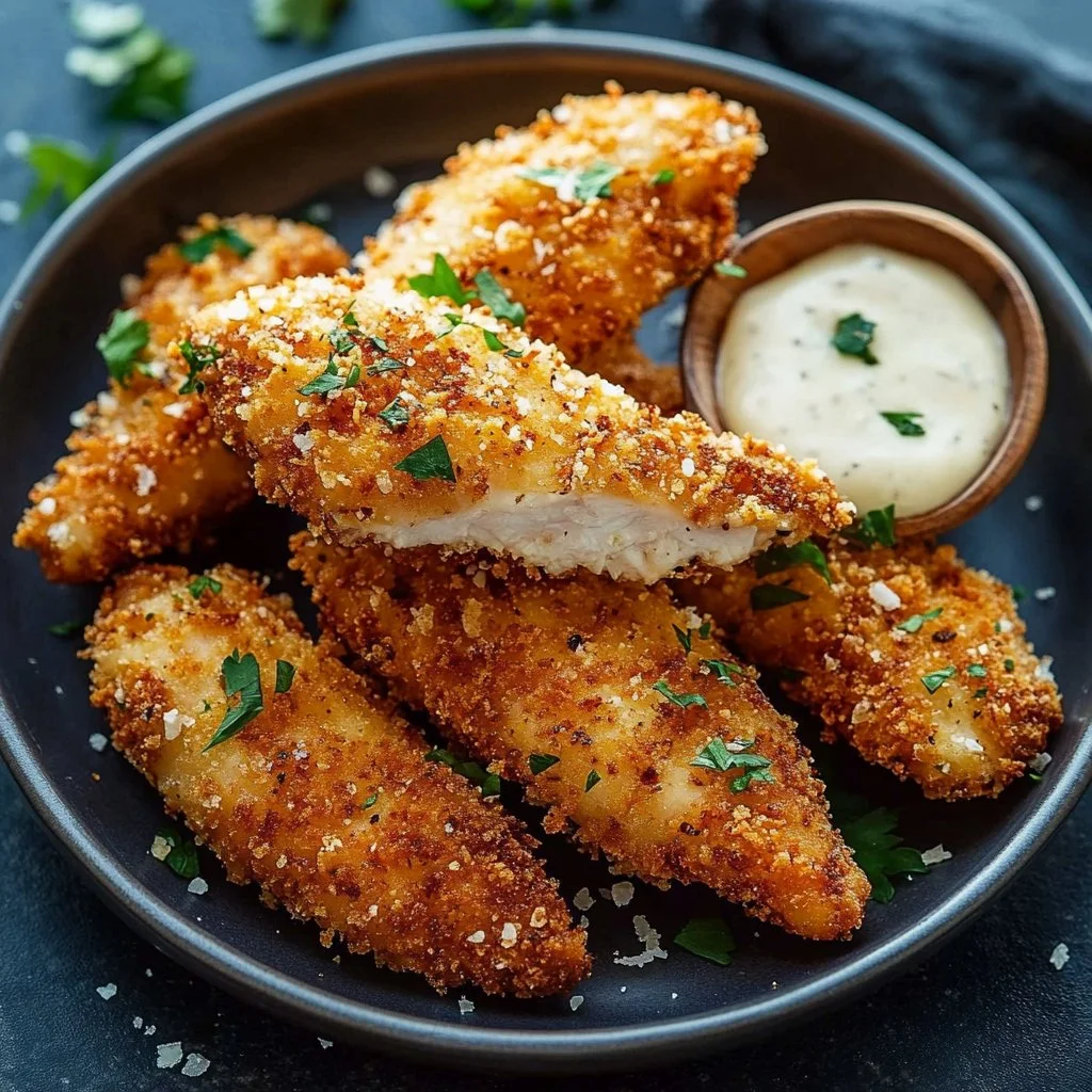 Tasty Crispy Ranch Parmesan Chicken Tenders served on a plate