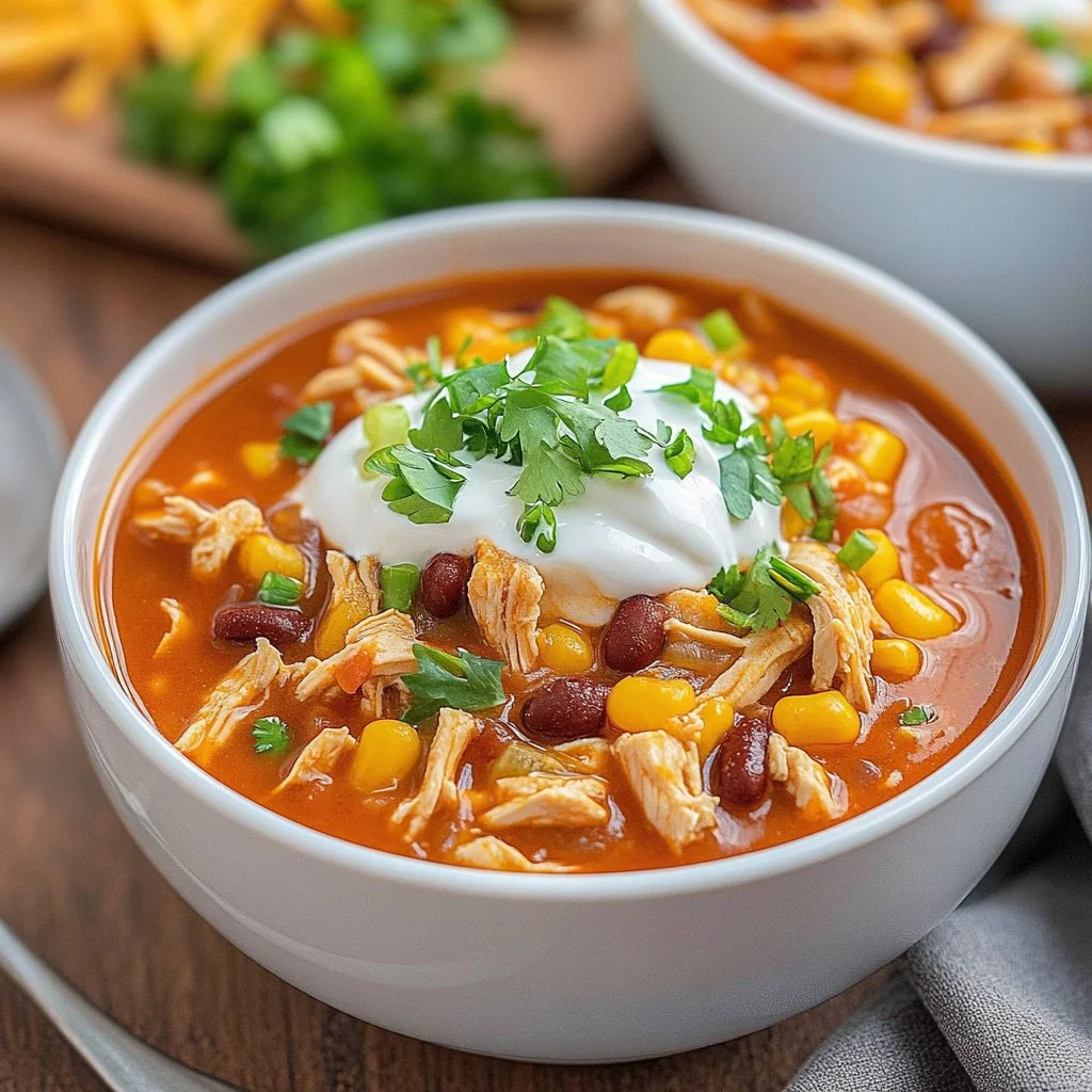 Crockpot Buffalo Chicken Chili served in a bowl with toppings