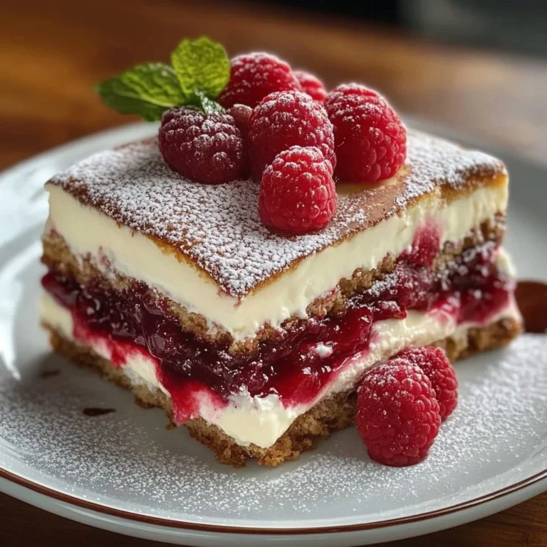 Freshly made raspberry tiramisu dessert with layers of cream and berries