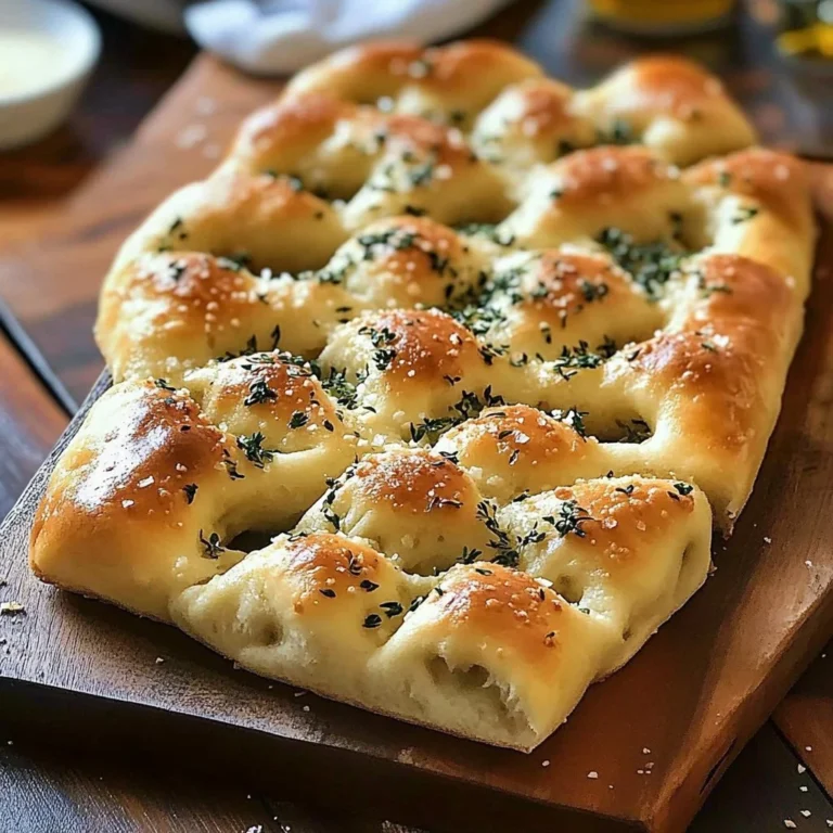 Homemade Garlic Parmesan Focaccia Bread topped with fresh herbs and garlic.