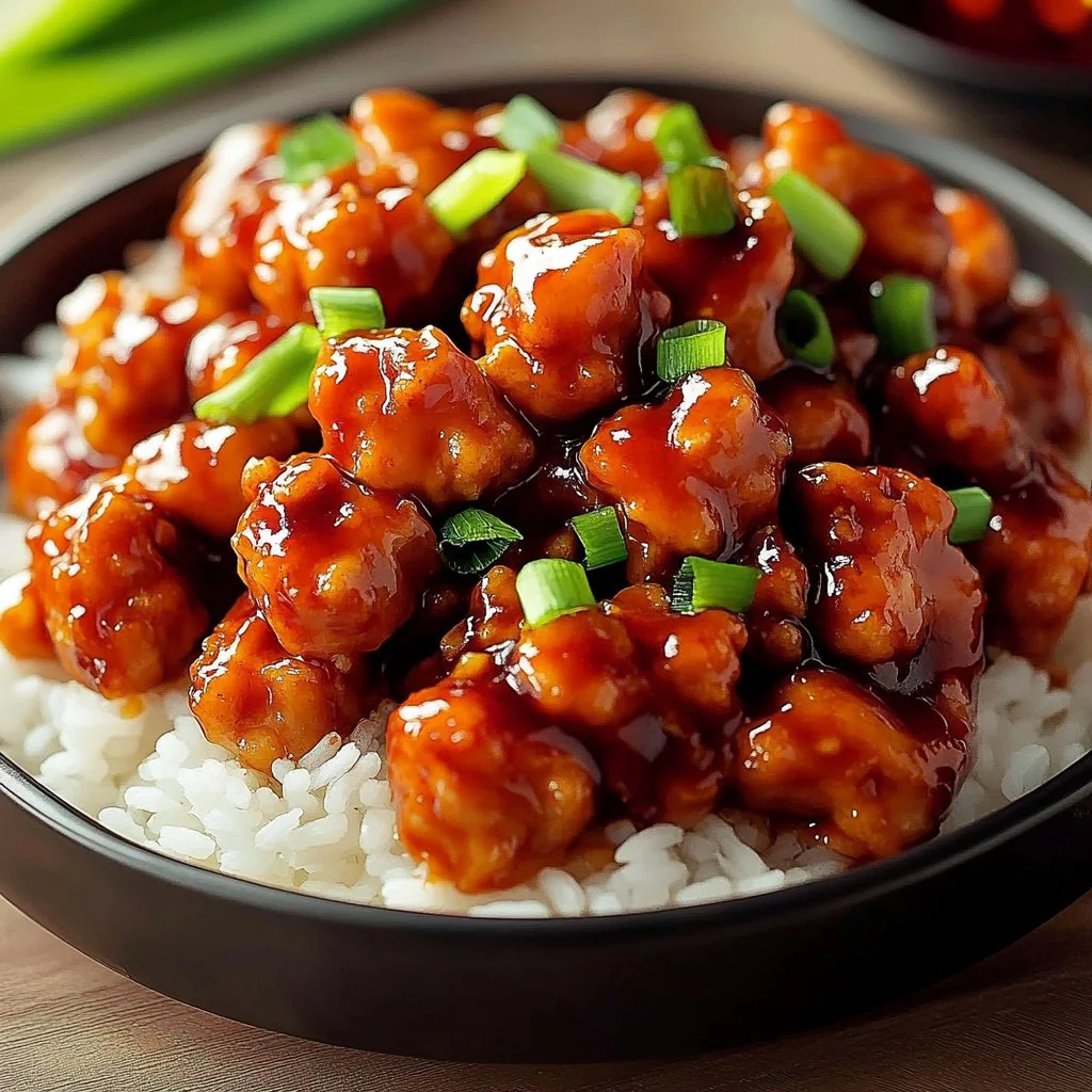 Delicious General Tso's Chicken served with vegetables and rice