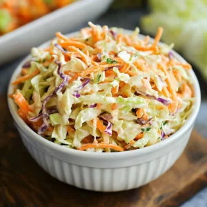 Bowl of creamy KFC coleslaw served in a rustic setting