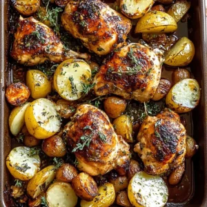 Lemon-Balsamic Chicken served with potatoes and tzatziki-feta sauce