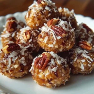 Delicious no-bake coconut pecan pralines on a plate