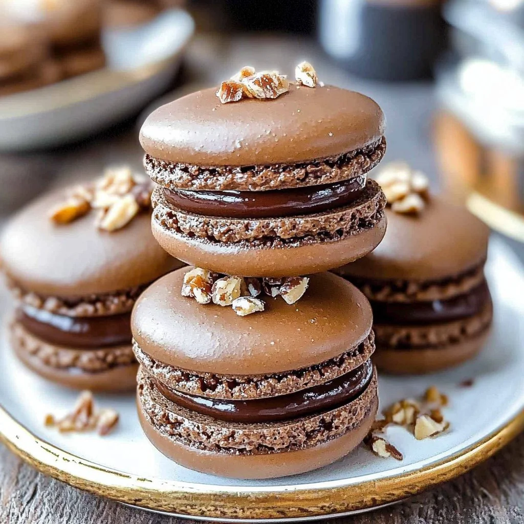 Delicious Nutella Macarons on a plate with a Nutella jar