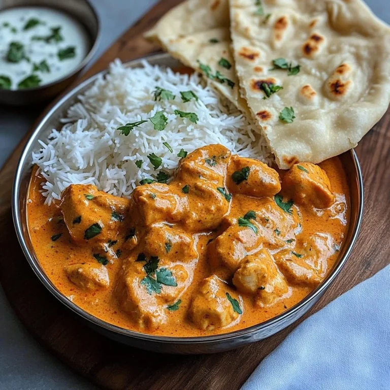 Delicious homemade butter chicken served with rice and naan bread