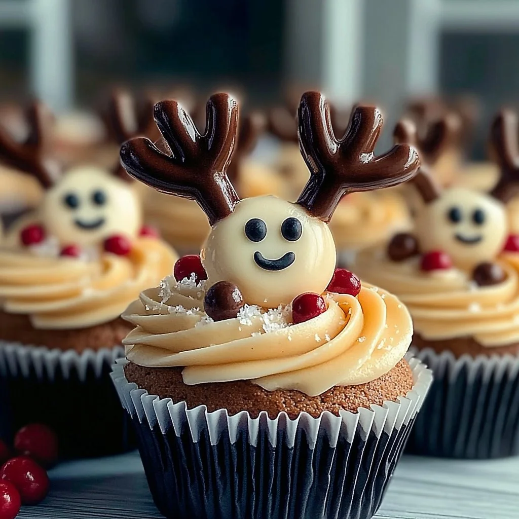 Delicious reindeer cupcakes decorated for Christmas festivities