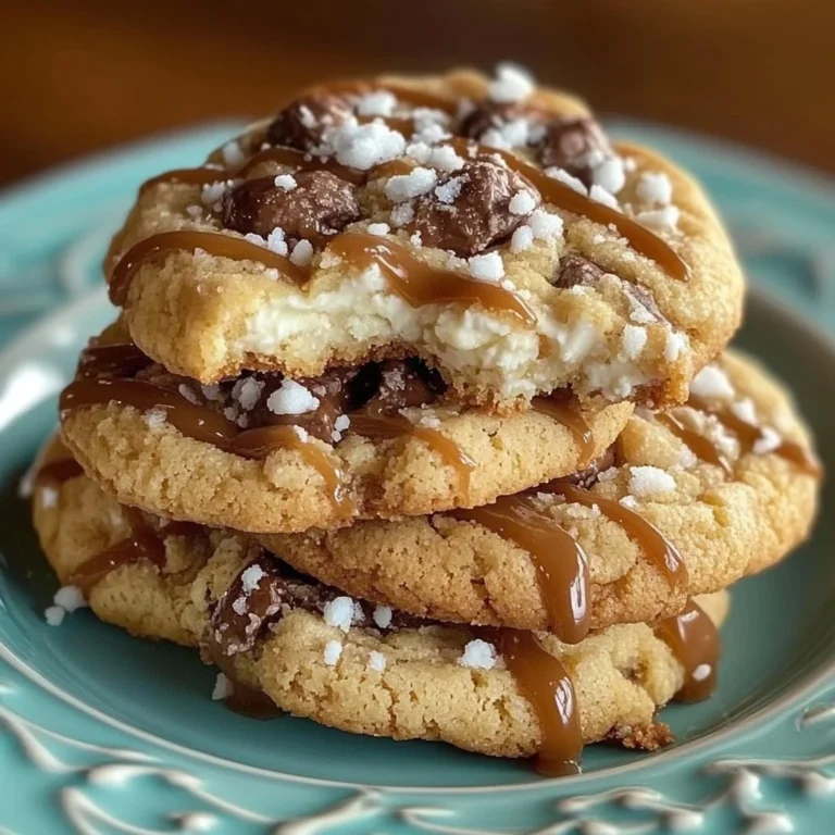 Delicious salted caramel cheesecake cookies stacked on a plate