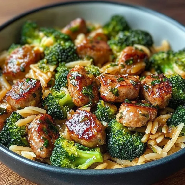 Sausage Broccoli Orzo cooked with sausage and fresh broccoli