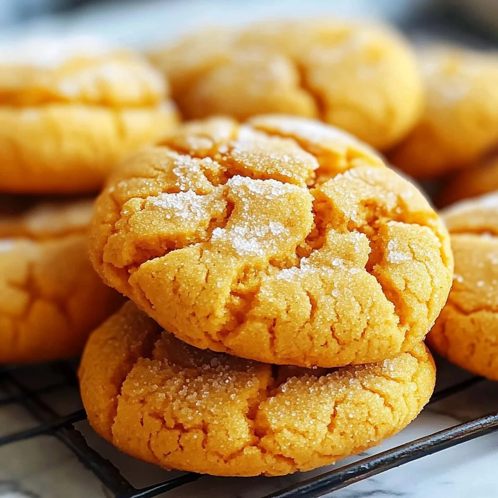 Delicious soft batch pumpkin sugar cookies arranged on a plate.
