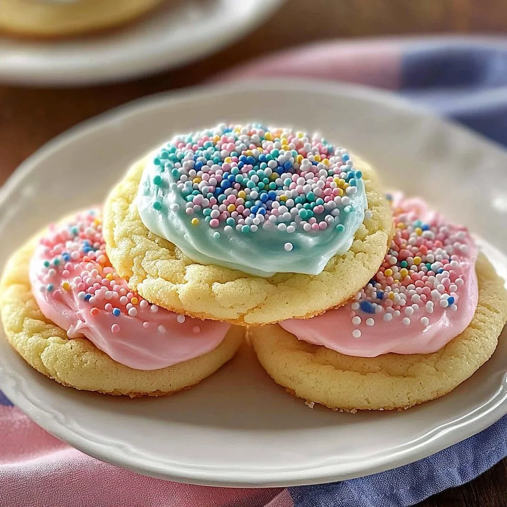 Delicious sour cream sugar cookies on a plate with a glass of milk