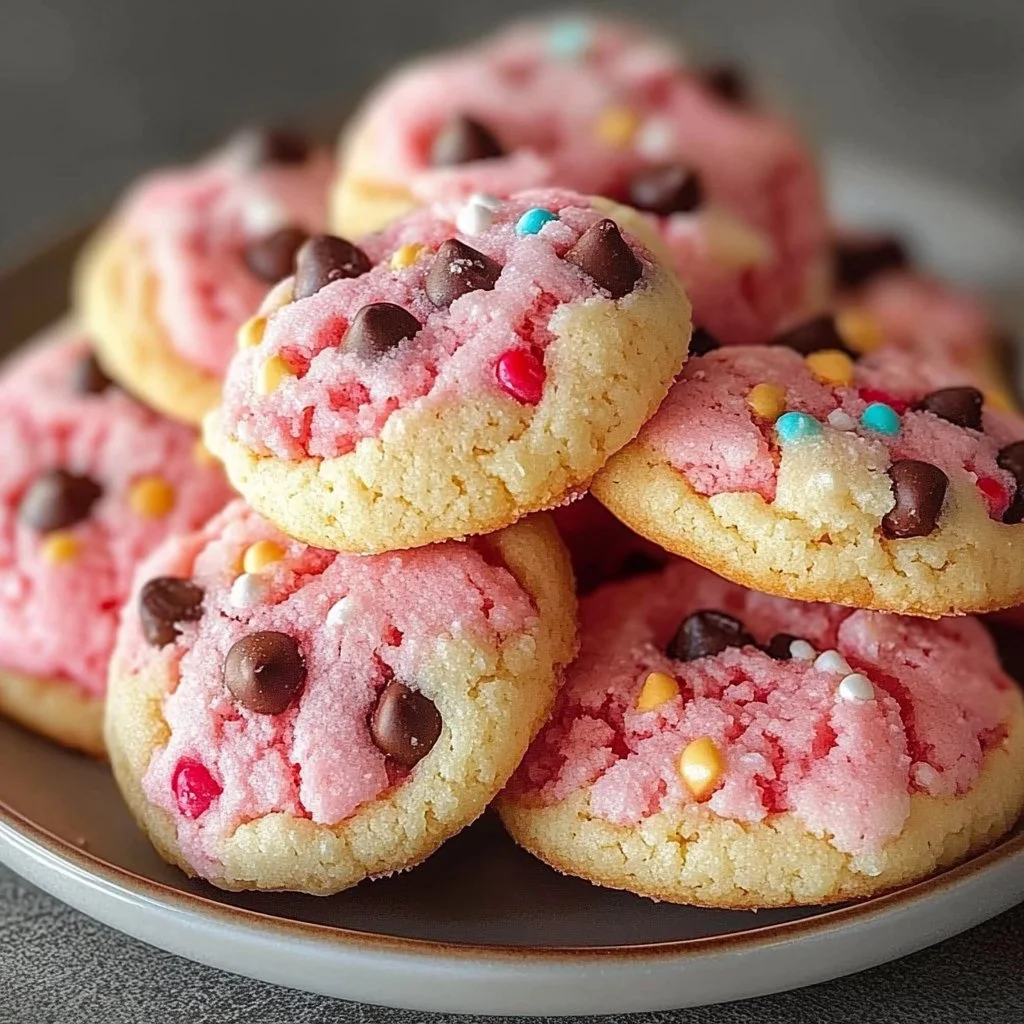 Strawberry chocolate chip cake mix cookies fresh out of the oven