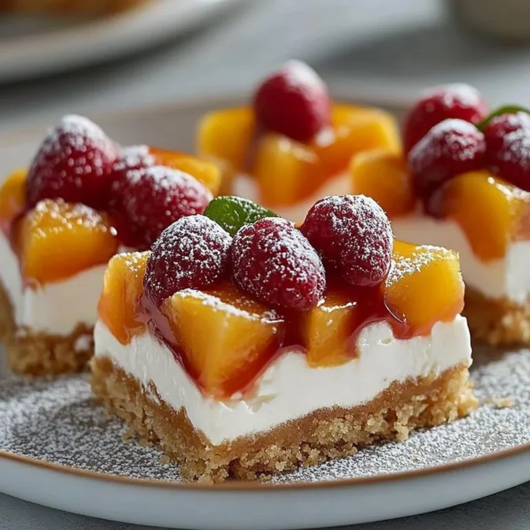 Delicious Peach Pretzel Salad served in a bowl, perfect summer dessert.