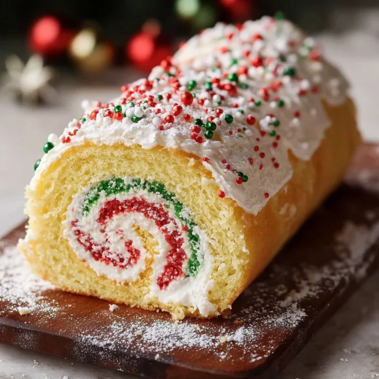 Beautifully decorated Christmas cake roll on a festive plate