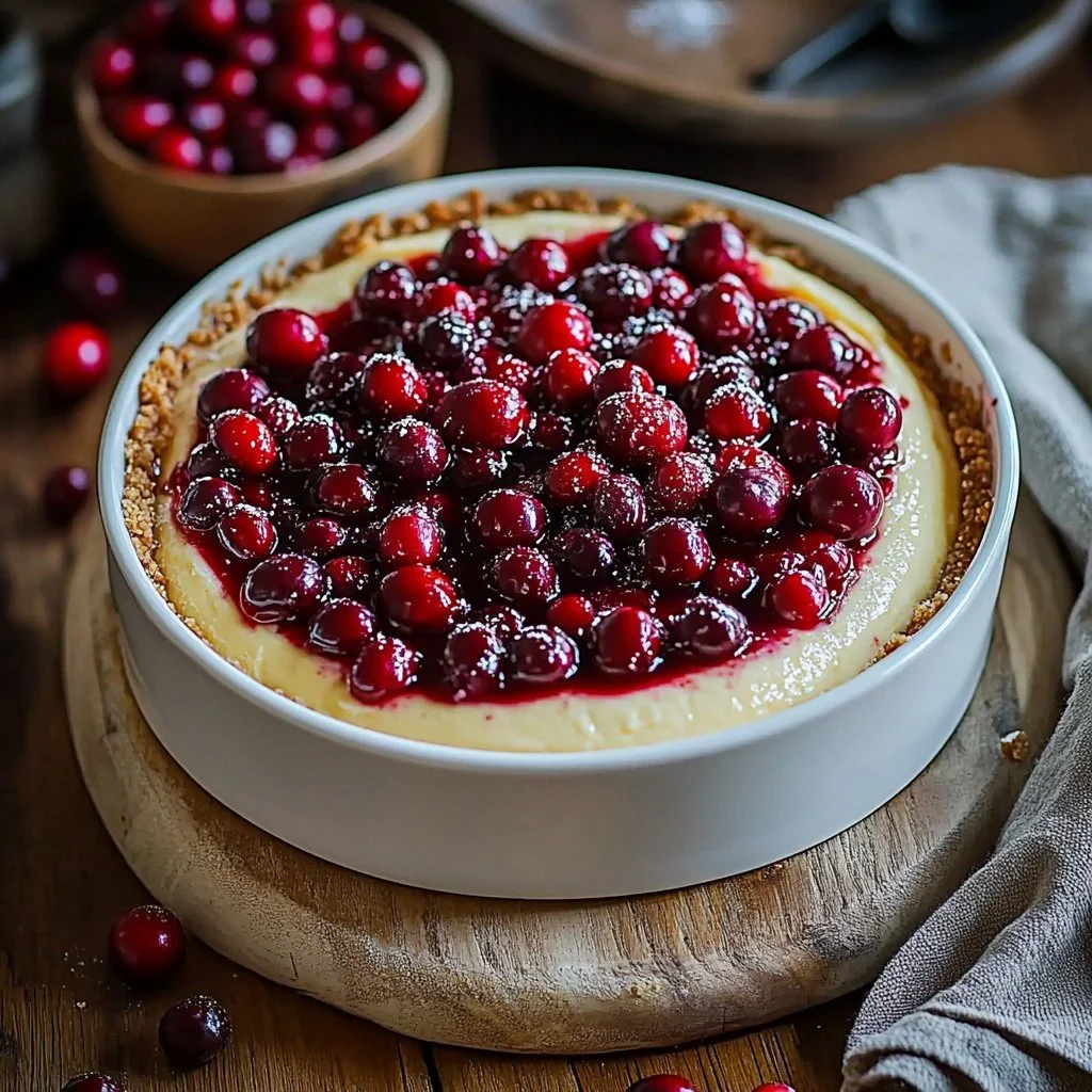 Baked cranberry cream cheese dip topped with a golden crust