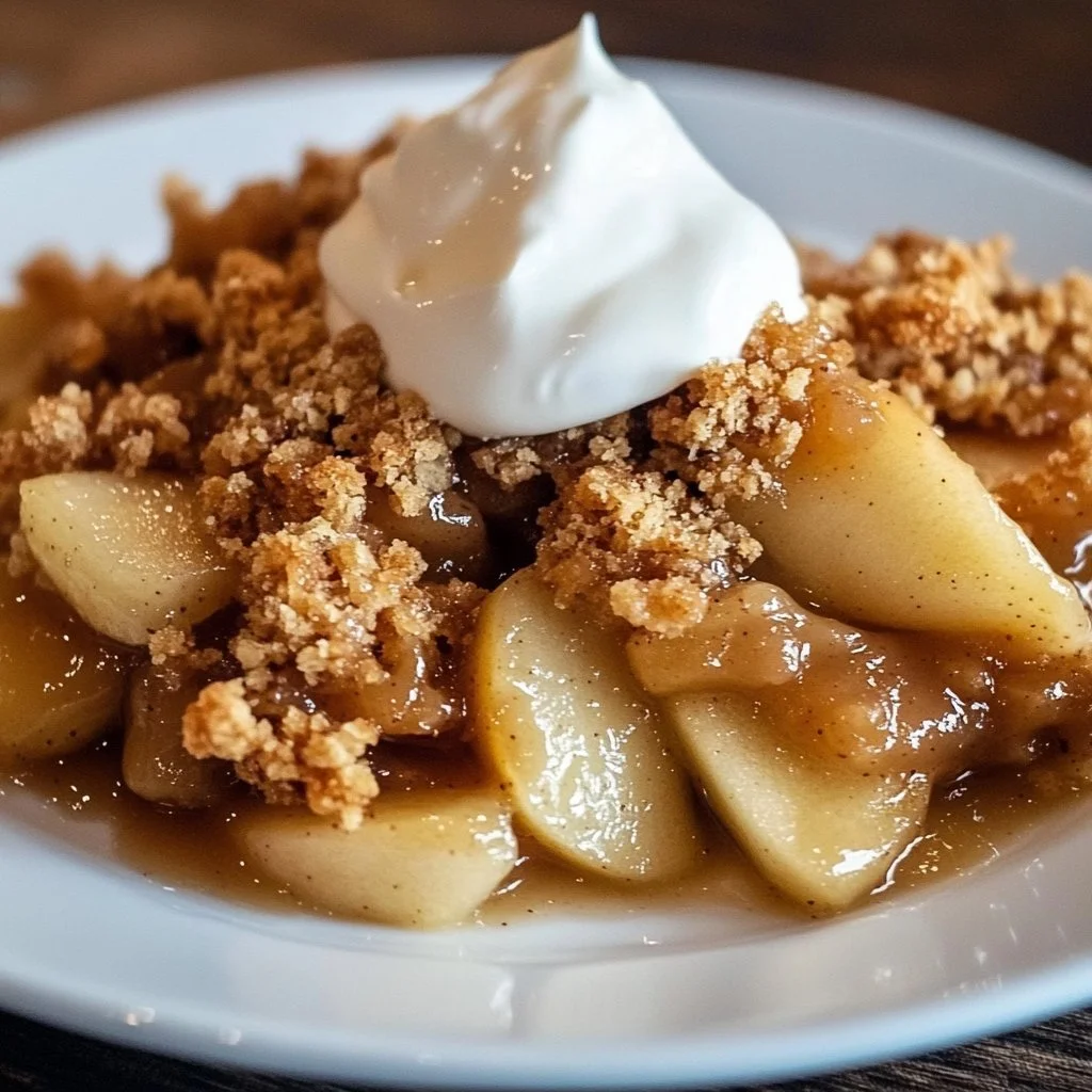 Delicious apple crisp dessert topped with oats and cinnamon