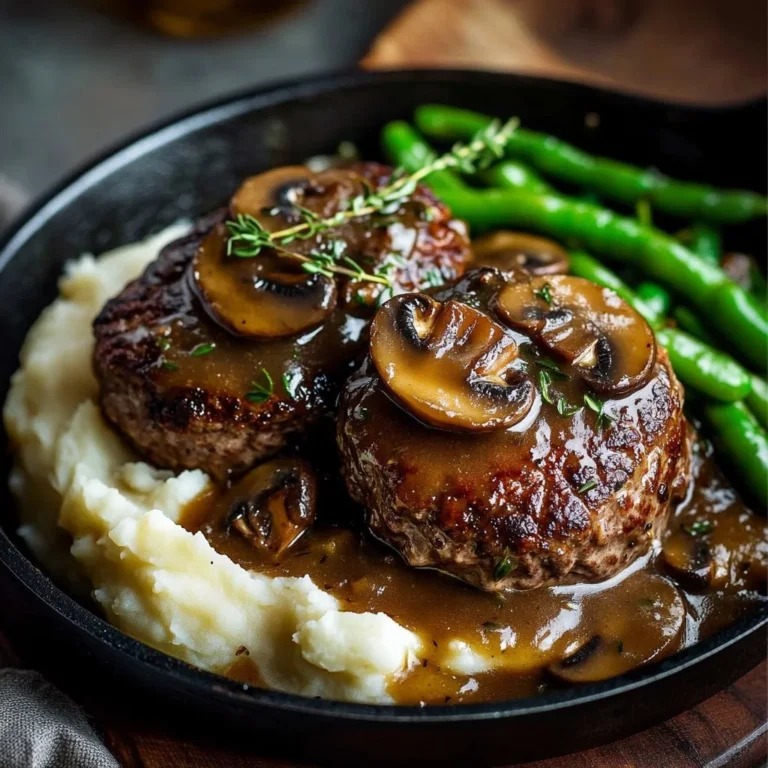 Delicious Bobby Flay Salisbury steak served with rich gravy and mashed potatoes