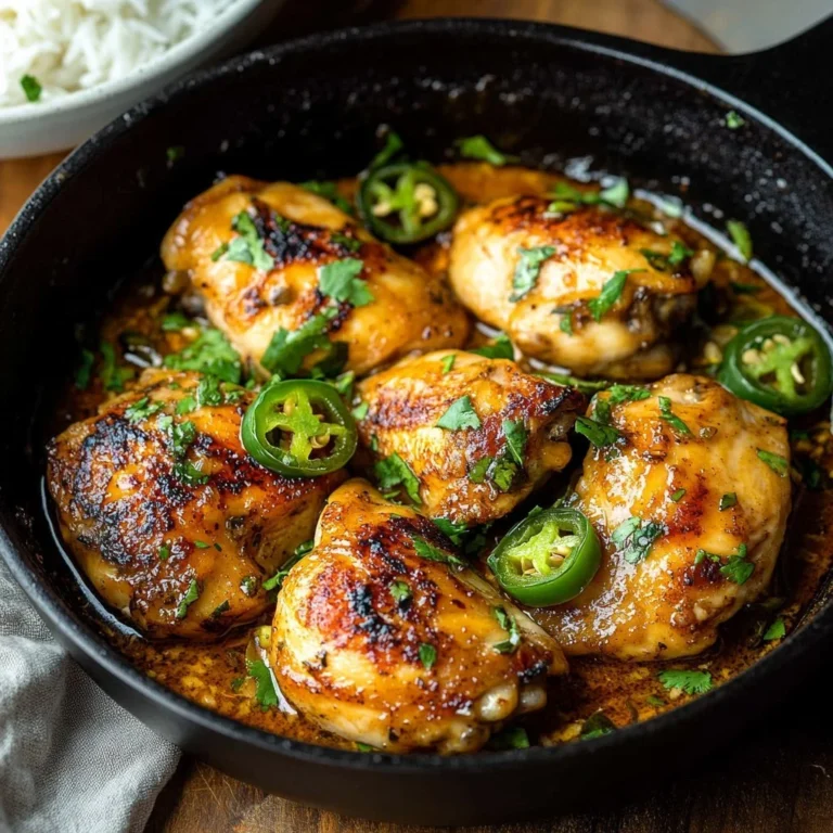 Delicious Brazilian Coconut Chicken dish garnished with fresh herbs and spices.
