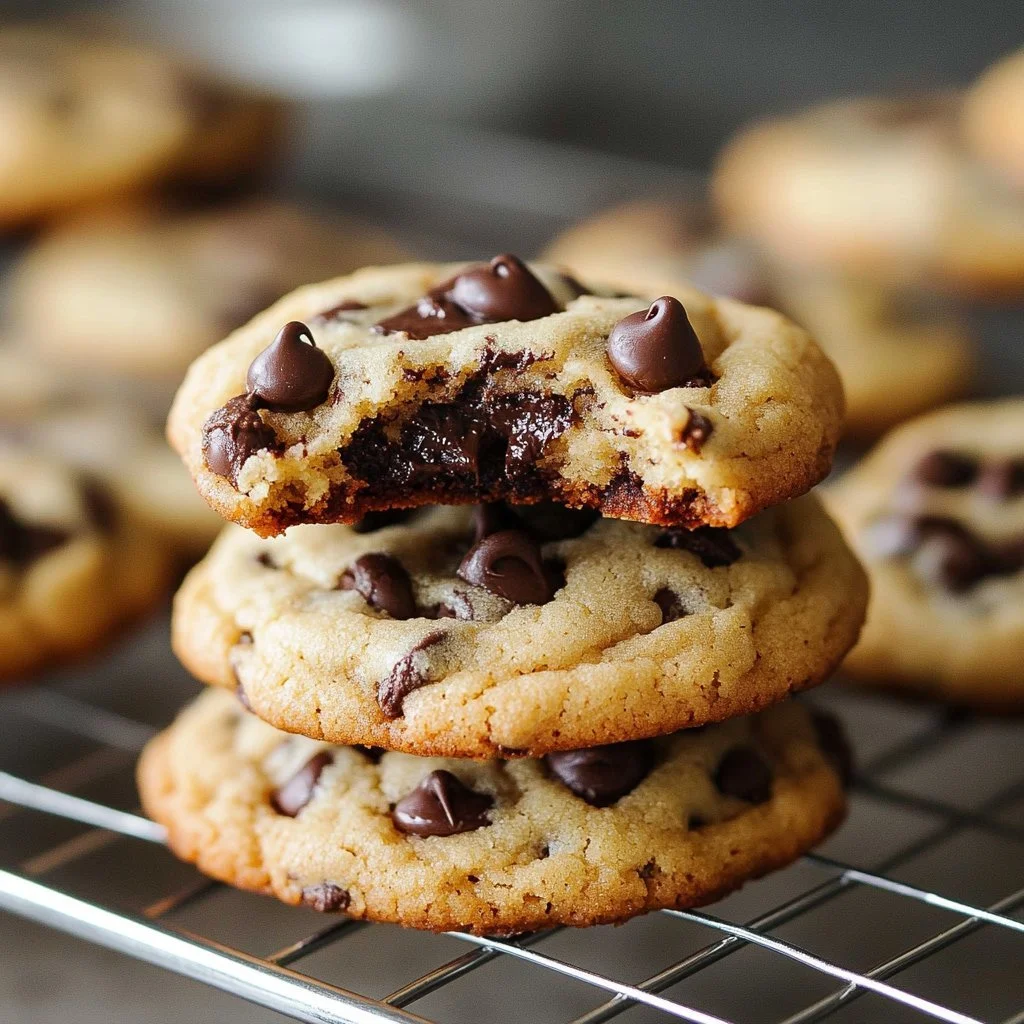 Cheesecake stuffed chocolate chip cookies with a creamy center and crispy edges.