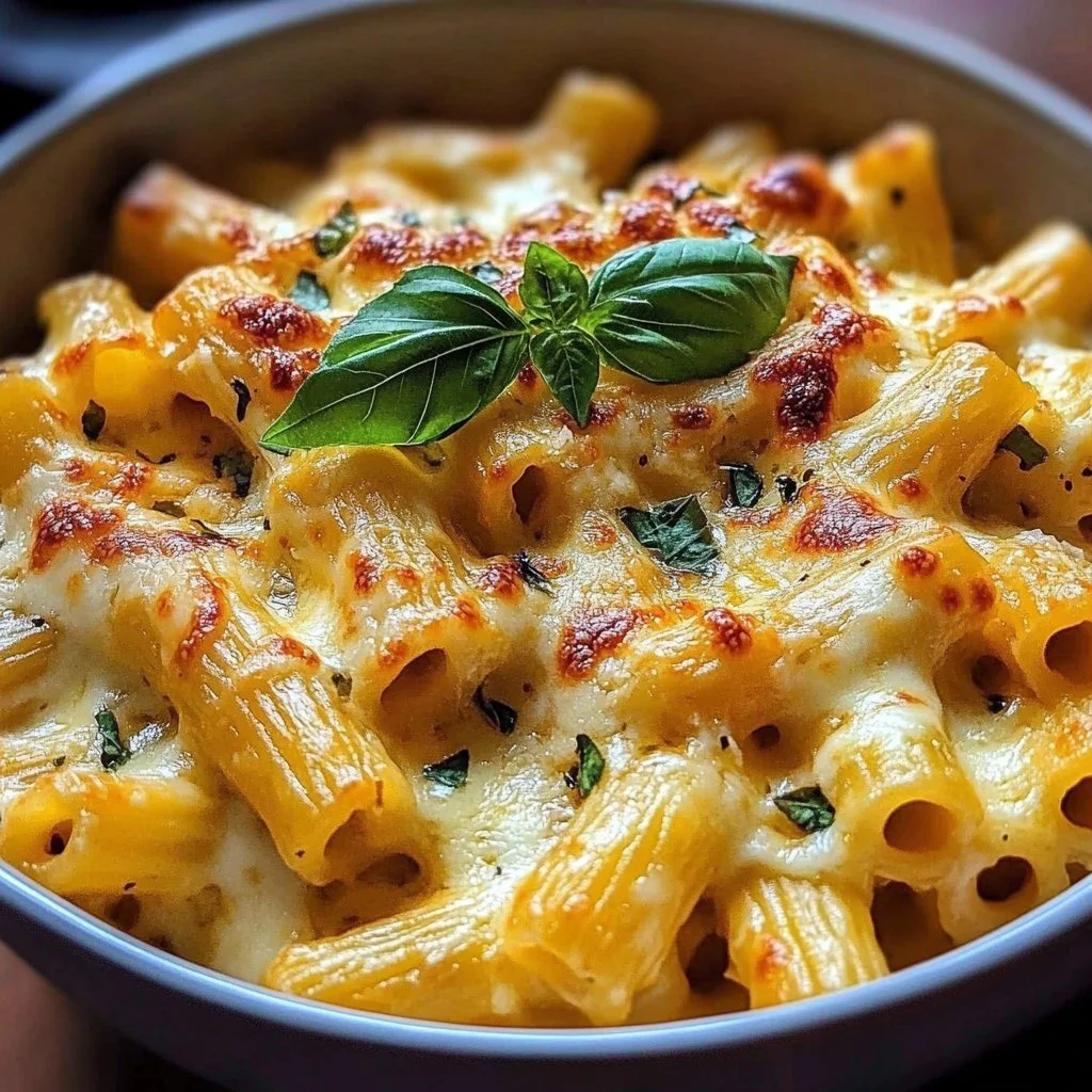 Cheesy pumpkin ricotta pasta bake served in a dish