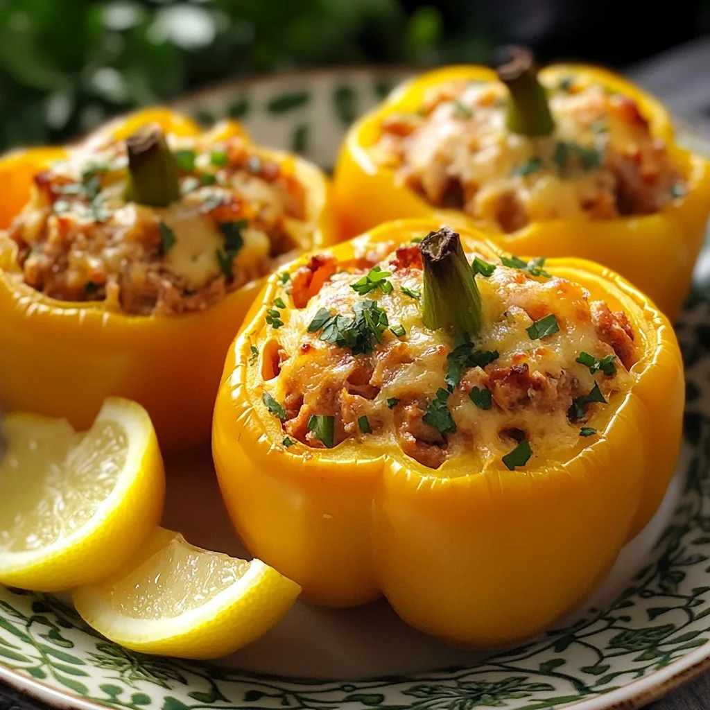 Delicious crab-stuffed bell peppers ready to serve on a plate