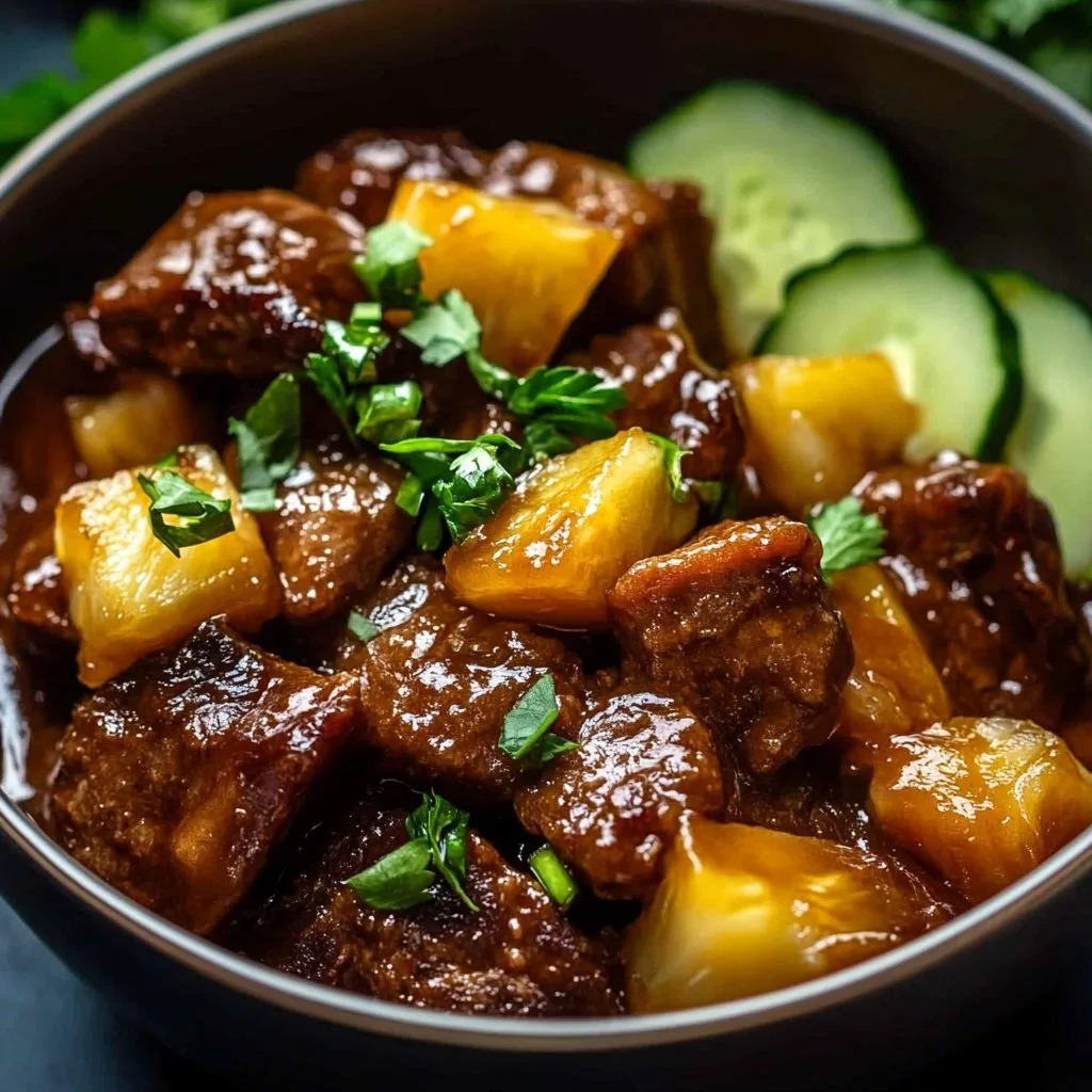 Crockpot Chipotle Pineapple Pot Roast Bowl with fresh cilantro and lime