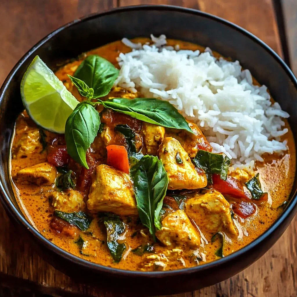 Crockpot Coconut Chicken Curry topped with crispy shallot basil oil