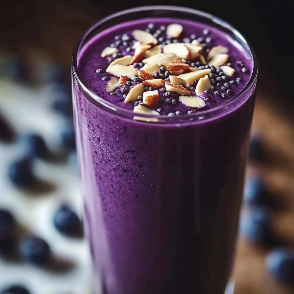 Easy blueberry almond protein shake recipe for a healthy snack