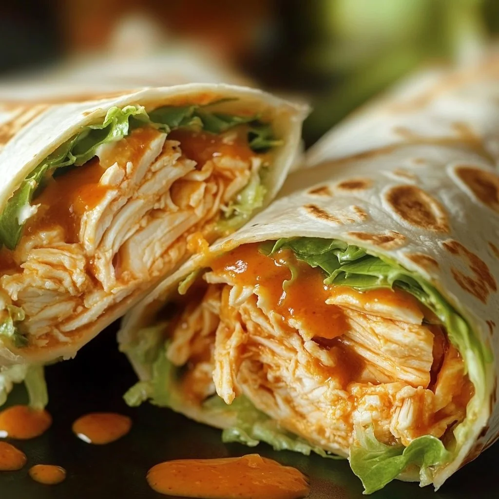 Easy buffalo chicken wraps with ranch dressing served on a plate