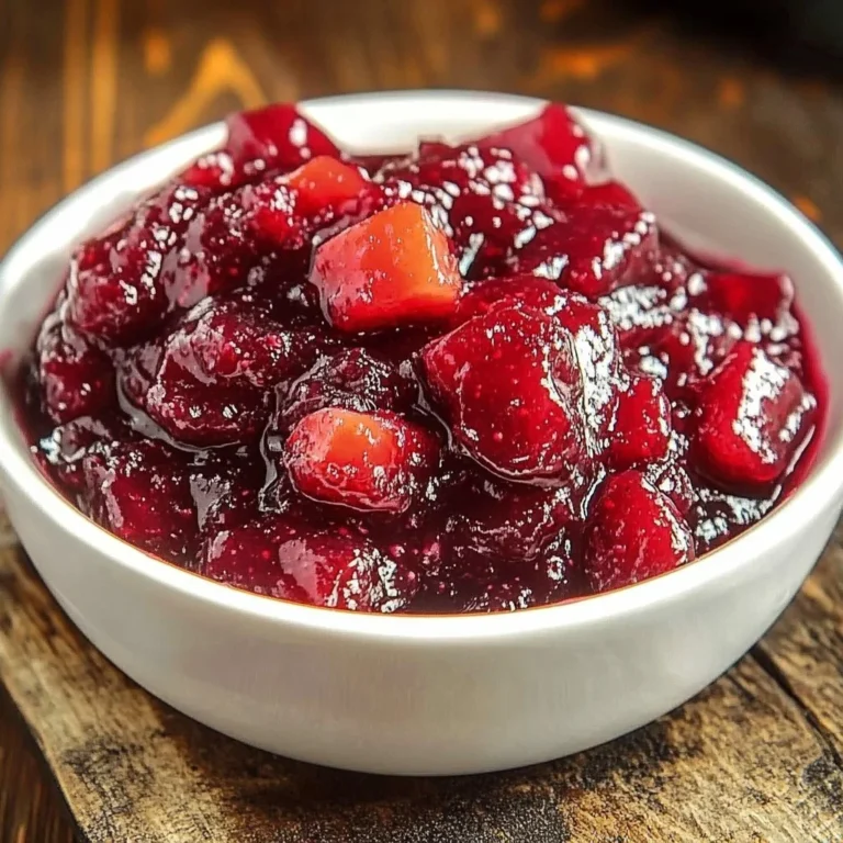 Bowl of easy cranberry apple chutney with spices and apple slices